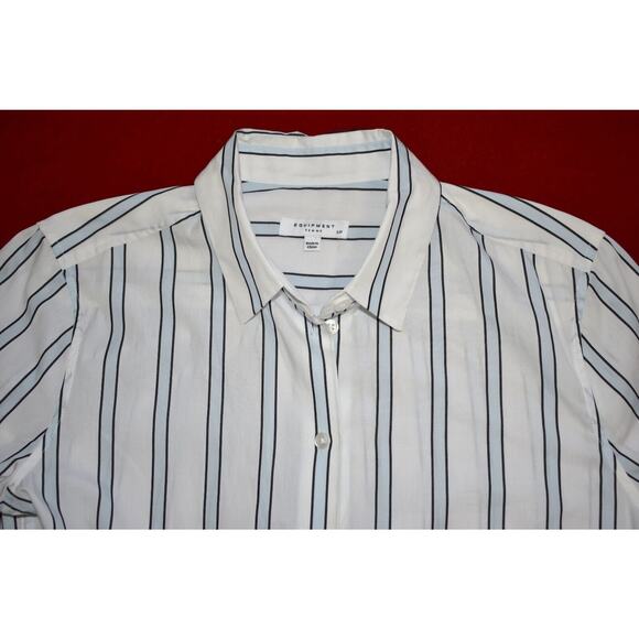 A6 NWT EQUIPMENT White W/Blue Striped Essential L/S Neapolitan Cuff Shirt Sz S - Picture 5 of 7